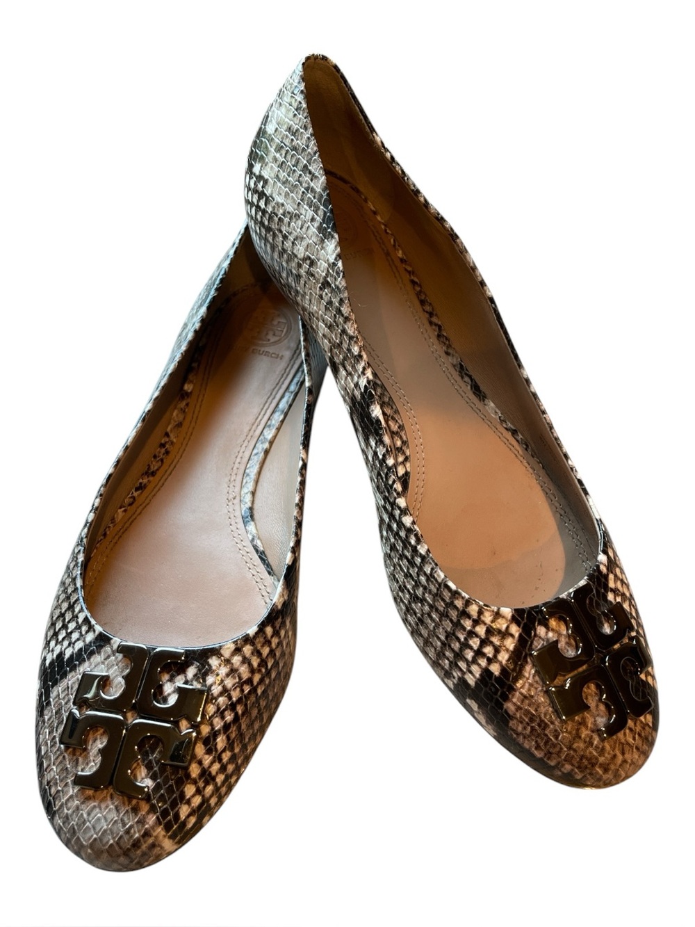 Tory Burch Lowell Snake Print Ballet Flats | Brown/Cream